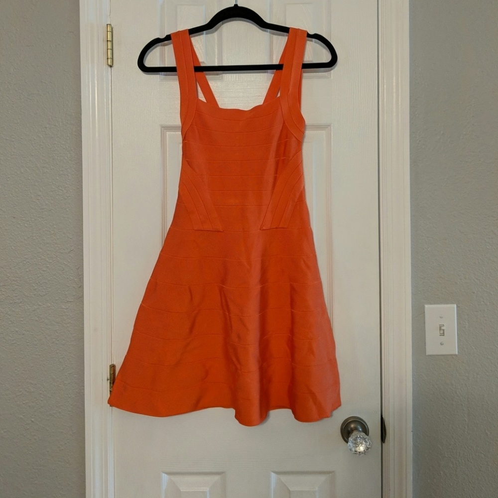 Orange Bebe semi formal cocktail dress open back